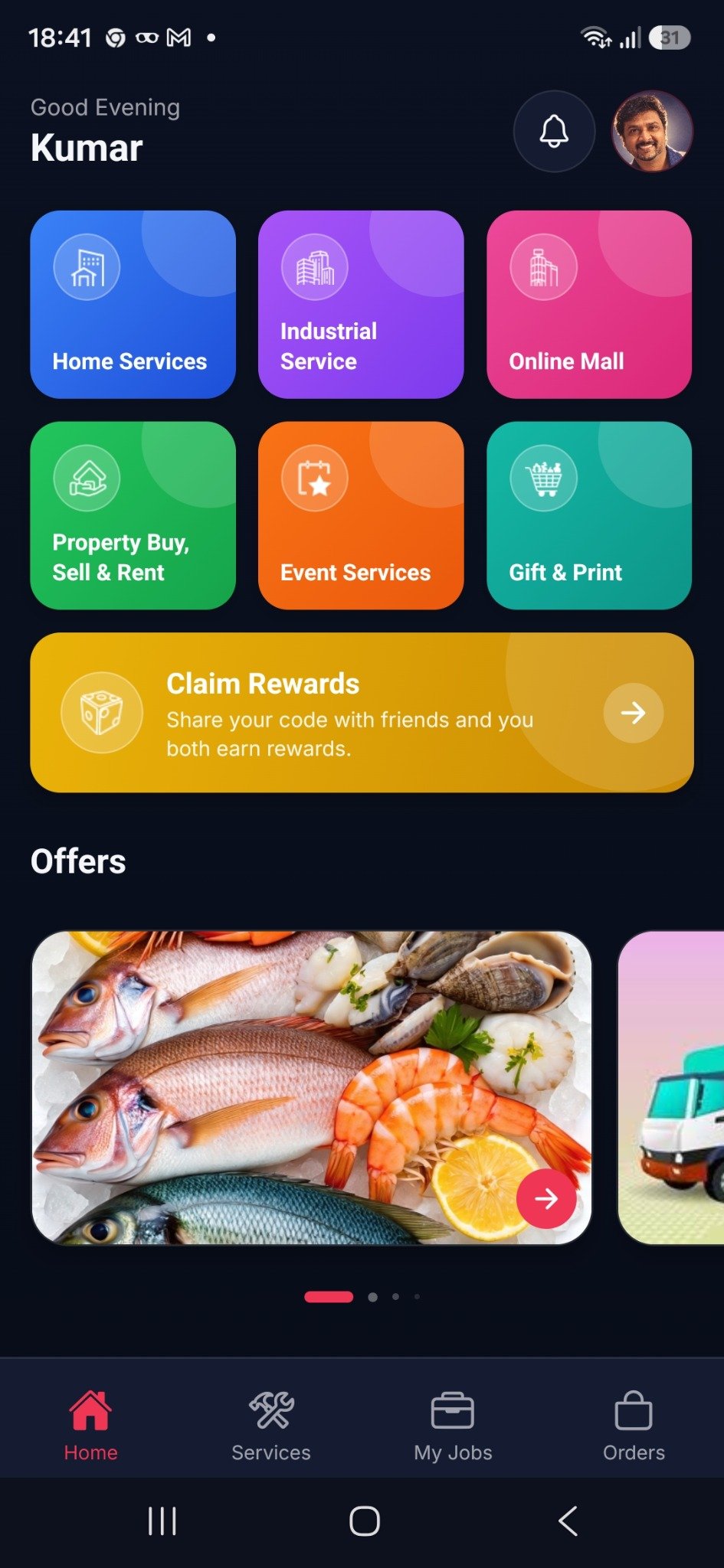 1INDO customer app home screen
